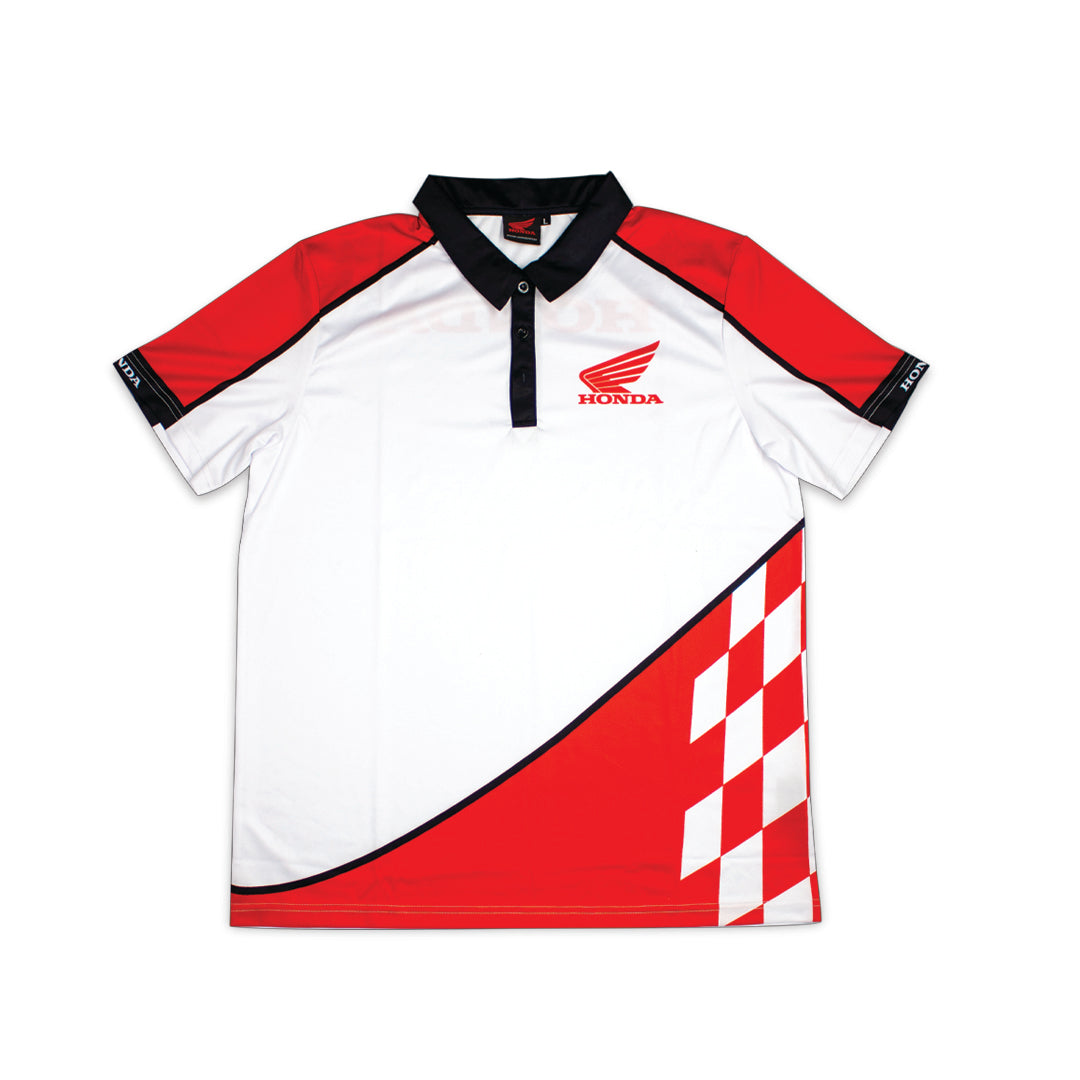 red & white polo shirt